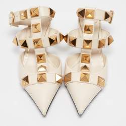 Pre Owned Valentino Cream Leather Roman Stud Pumps Size 38