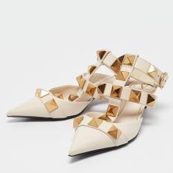 Pre Owned Valentino Cream Leather Roman Stud Pumps Size 38