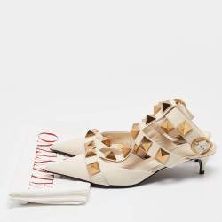 Pre Owned Valentino Cream Leather Roman Stud Pumps Size 38