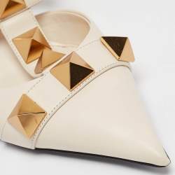 Pre Owned Valentino Cream Leather Roman Stud Pumps Size 38