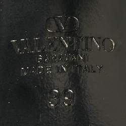 Pre Owned Valentino Black Leather Rose Detail Ankle Strap Sandals Size 39