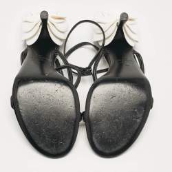 Pre Owned Valentino Black Leather Rose Detail Ankle Strap Sandals Size 39