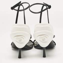 Pre Owned Valentino Black Leather Rose Detail Ankle Strap Sandals Size 39