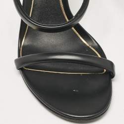 Pre Owned Valentino Black Leather Rose Detail Ankle Strap Sandals Size 39