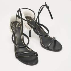 Pre Owned Valentino Black Leather Rose Detail Ankle Strap Sandals Size 39