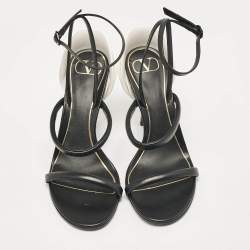 Pre Owned Valentino Black Leather Rose Detail Ankle Strap Sandals Size 39