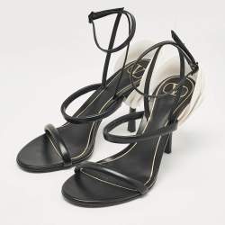Pre Owned Valentino Black Leather Rose Detail Ankle Strap Sandals Size 39