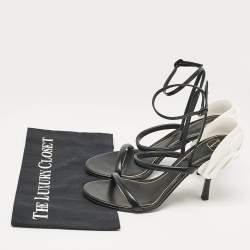 Pre Owned Valentino Black Leather Rose Detail Ankle Strap Sandals Size 39