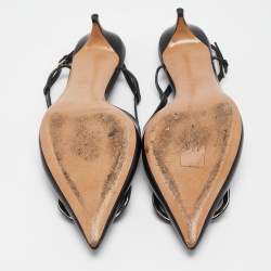 Pre Owned Valentino Black Leather VLogo Slingback Pumps Size 38