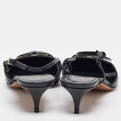 Pre Owned Valentino Black Leather VLogo Slingback Pumps Size 38