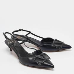 Pre Owned Valentino Black Leather VLogo Slingback Pumps Size 38