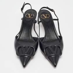 Pre Owned Valentino Black Leather VLogo Slingback Pumps Size 38