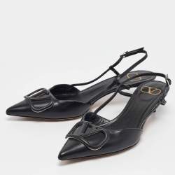 Pre Owned Valentino Black Leather VLogo Slingback Pumps Size 38