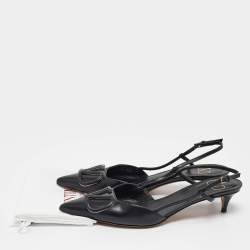 Pre Owned Valentino Black Leather VLogo Slingback Pumps Size 38