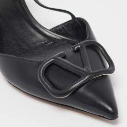 Pre Owned Valentino Black Leather VLogo Slingback Pumps Size 38