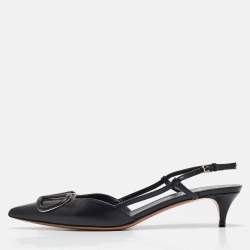 Pre Owned Valentino Black Leather VLogo Slingback Pumps Size 38