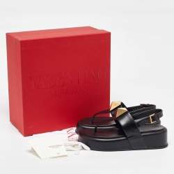 Pre Owned Valentino Black Leather One Stud Platform Sandals Size 39