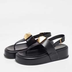 Pre Owned Valentino Black Leather One Stud Platform Sandals Size 39