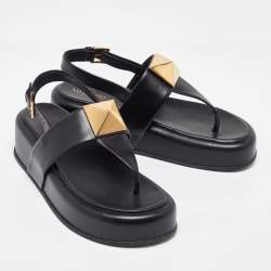 Pre Owned Valentino Black Leather One Stud Platform Sandals Size 39