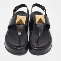 Pre Owned Valentino Black Leather One Stud Platform Sandals Size 39