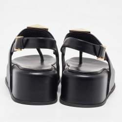 Pre Owned Valentino Black Leather One Stud Platform Sandals Size 39