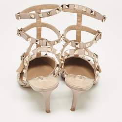 Pre Owned Valentino Dusty Pink Leather Rockstud Ankle Strap Pumps Size 37.5