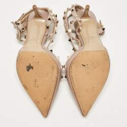 Pre Owned Valentino Dusty Pink Leather Rockstud Ankle Strap Pumps Size 37.5