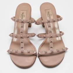 Valentino Dusty Pink Leather Rockstud Slide Sandals Size 39