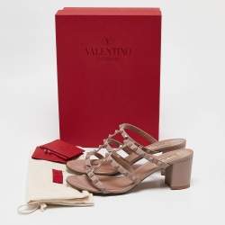 Valentino Dusty Pink Leather Rockstud Slide Sandals Size 39