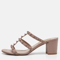 Valentino Dusty Pink Leather Rockstud Slide Sandals Size 39