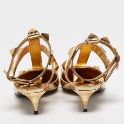 Pre Owned Valentino Gold Leather Roman Stud Ankle Strap Pumps Size 39