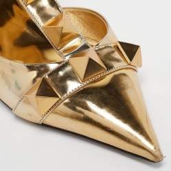 Pre Owned Valentino Gold Leather Roman Stud Ankle Strap Pumps Size 39