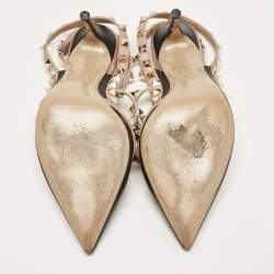 Pre Owned Valentino Black/Dusty Pink Leather Rockstud Ankle Strap Pumps Size 37.5