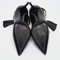 Pre Owned Valentino Black Leather Rockstud Ankle Wrap Pumps Size 40