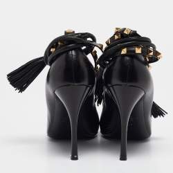 Pre Owned Valentino Black Leather Rockstud Ankle Wrap Pumps Size 40