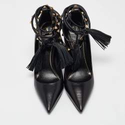 Pre Owned Valentino Black Leather Rockstud Ankle Wrap Pumps Size 40