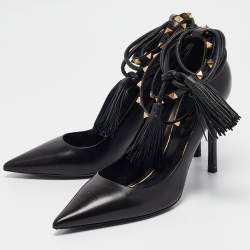Pre Owned Valentino Black Leather Rockstud Ankle Wrap Pumps Size 40