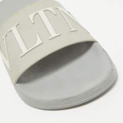 Valentino Grey Rubber VLTN Flat Slides Size 40