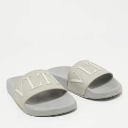 Valentino Grey Rubber VLTN Flat Slides Size 40