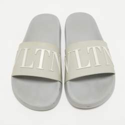 Valentino Grey Rubber VLTN Flat Slides Size 40