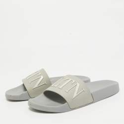 Valentino Grey Rubber VLTN Flat Slides Size 40