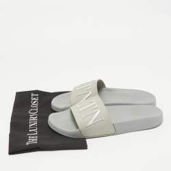 Valentino Grey Rubber VLTN Flat Slides Size 40