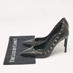 Pre Owned Valentino Black Leather Rockstud Pumps Size 40