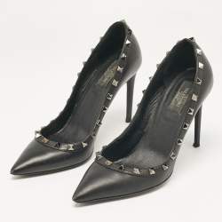 Pre Owned Valentino Black Leather Rockstud Pumps Size 40
