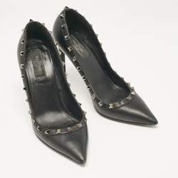 Pre Owned Valentino Black Leather Rockstud Pumps Size 40