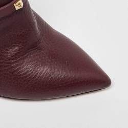 Pre Owned Valentino Burgundy Leather Rockstud Ankle Length Boots Size 37