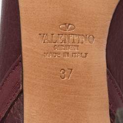 Pre Owned Valentino Burgundy Leather Rockstud Ankle Length Boots Size 37