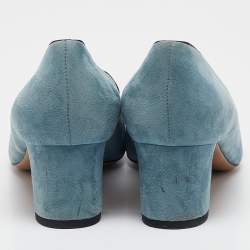 Pre Owned Valentino Blue Leather and Suede Panther Pumps Size 39