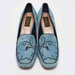 Pre Owned Valentino Blue Leather and Suede Panther Pumps Size 39