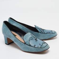 Pre Owned Valentino Blue Leather and Suede Panther Pumps Size 39